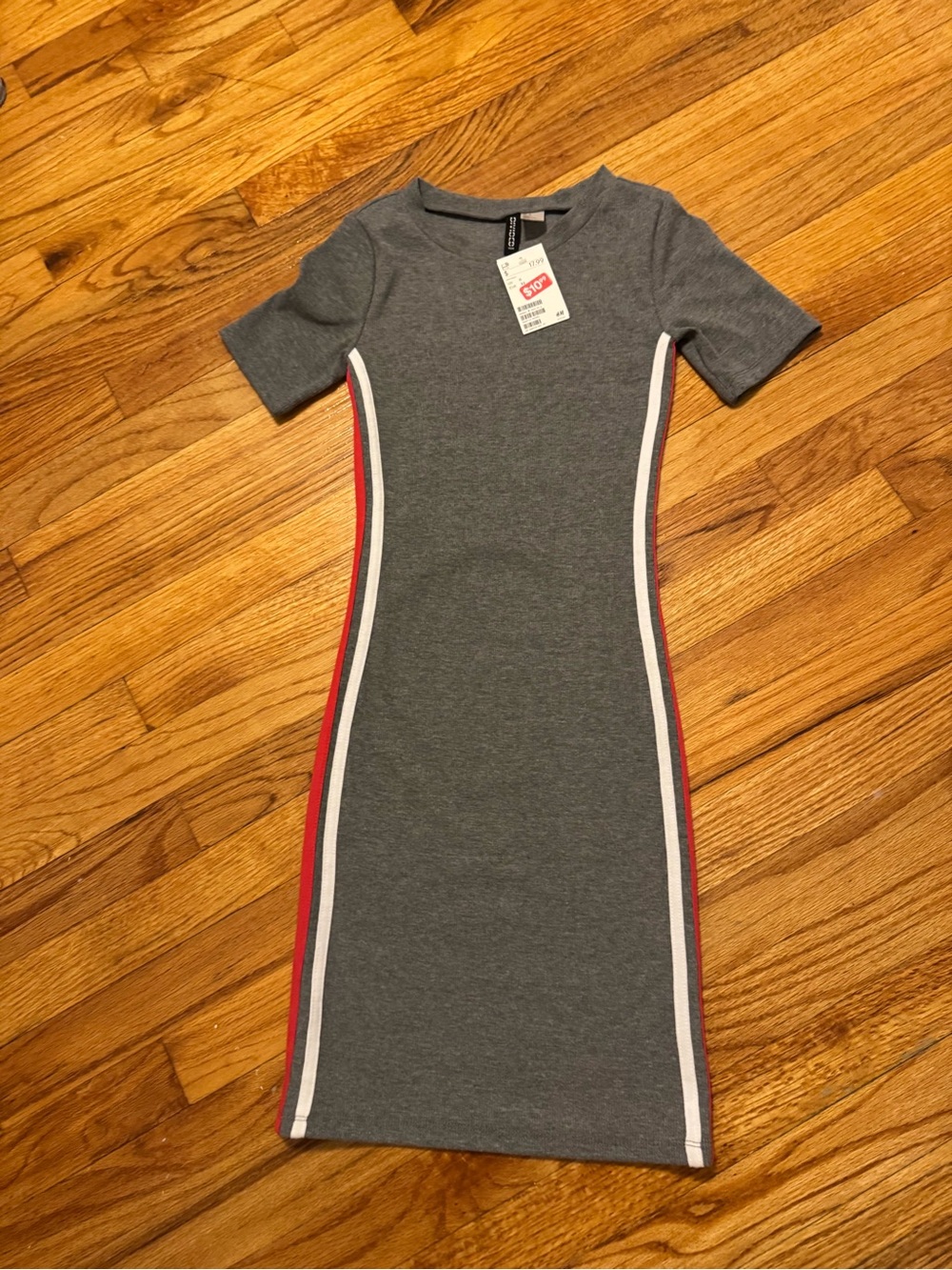 H&M Gray Maxi Skirt with Red and White Side Stripes